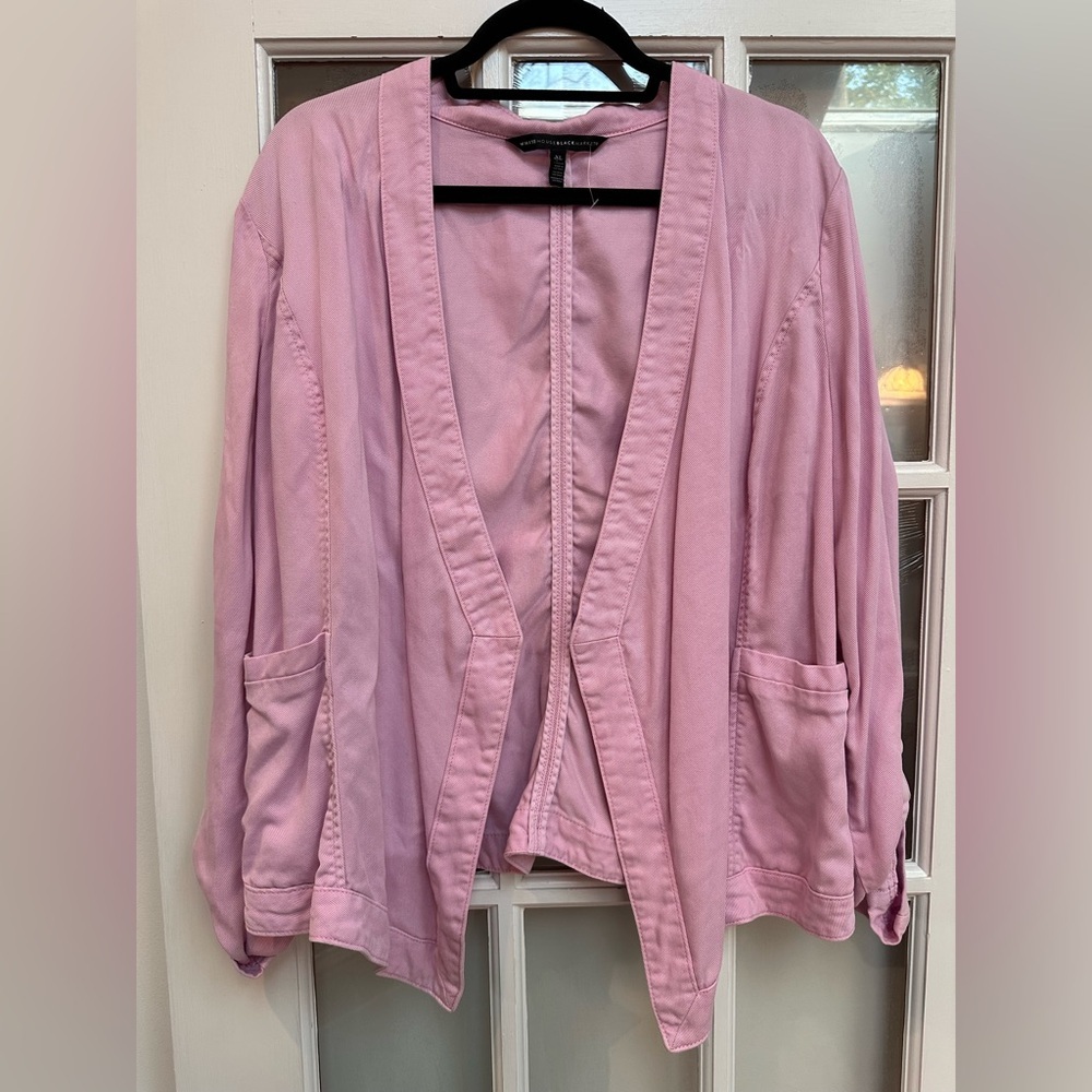 White House Black Market Dusty Rose Pink Drape Front Roll Sleeve Jacket Size XL - Picture 4 of 12